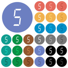 digital number five of seven segment type round flat multi colored icons