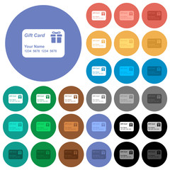 Gift card with name and numbers round flat multi colored icons