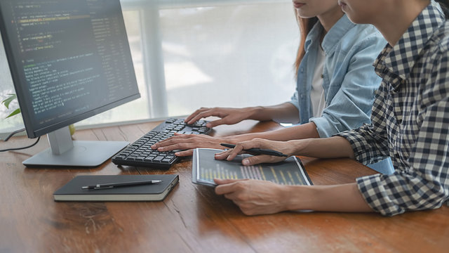 Programmer working in a software development and coding technologies. Website design.Technology concept
