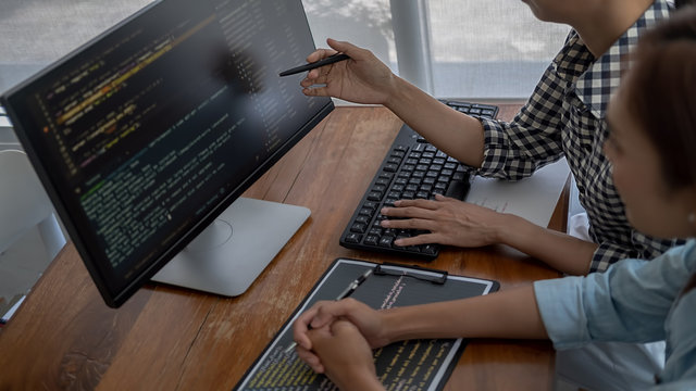 Programmer working in a software development and coding technologies. Website design.Technology concept