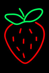 Glowing neon strawberry on isolated black background. Neon concept. Modern style. Neon sign.