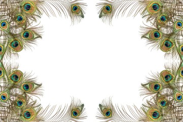 Naklejka premium Peacock feathers on white background with copy space