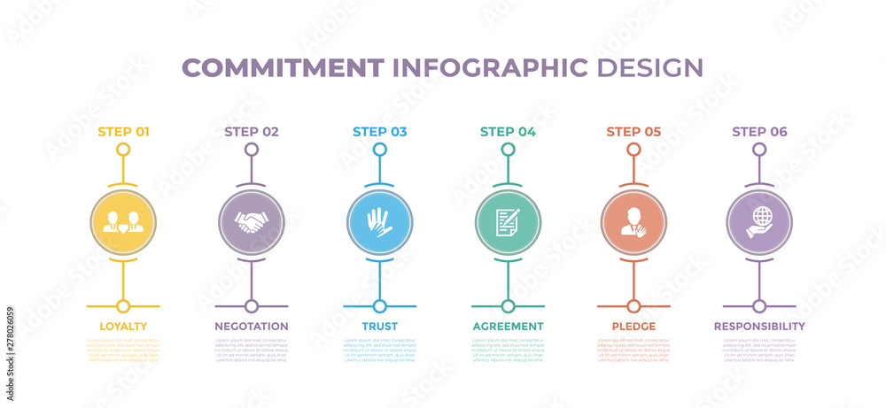 Poster modern design elements for commitment concept multicolor infographics.timeline with 6 steps, options