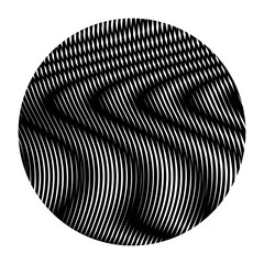 Black and white vector pattern with round shape with illusion movement of lines. Moire effect. Can be used interior design, websites, accessories for phones and tablet, title, image for blog. - obrazy, fototapety, plakaty