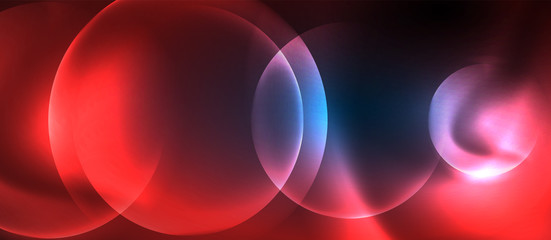 Blue neon bubbles and circles abstract background, futuristic magic techno design