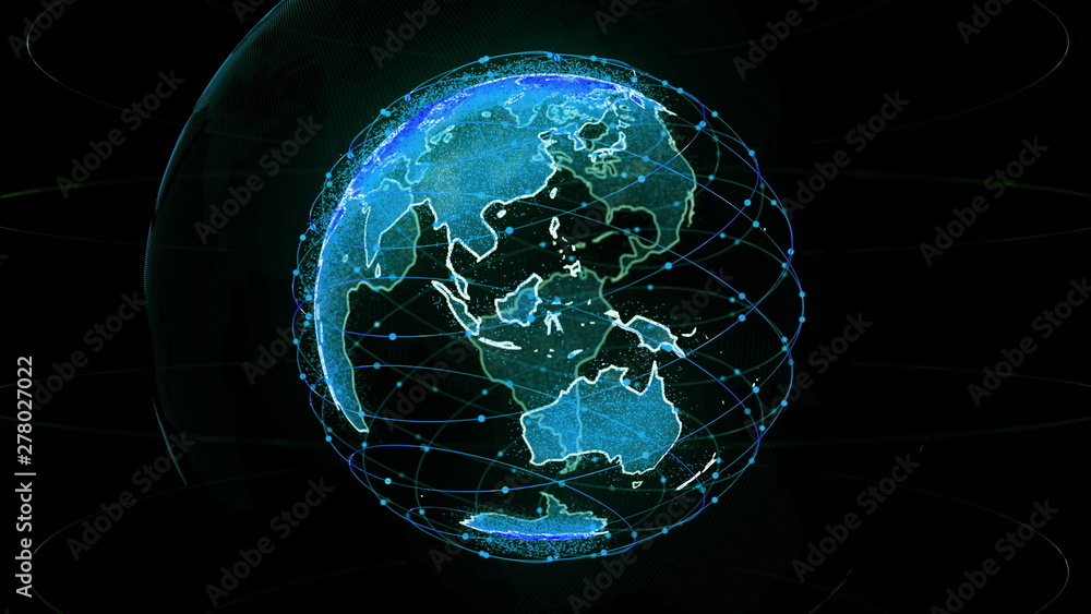 Aufkleber digital earth data globe - abstract 3d rendering satellites network around the world. a scientific t