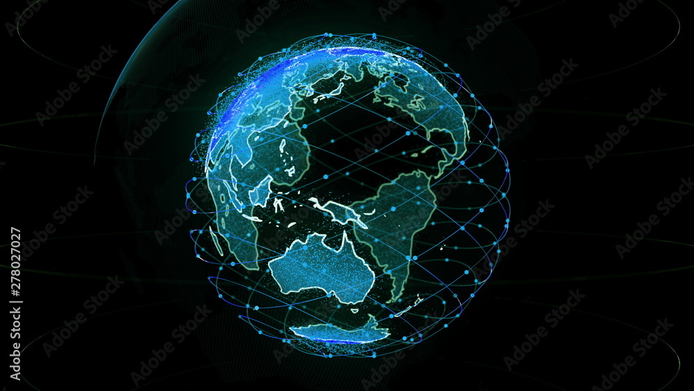 Poster digital earth data globe - abstract 3d rendering satellites network around the world. a scientific t