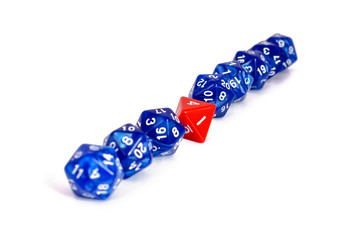 colorful multi sided role play game dice isolated white background