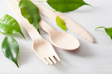 eco-friendly wooden cutlery. plastic free concept