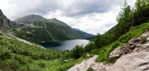 Small Mountains Lake Morskie Oko. Tatra National Park, Poland.