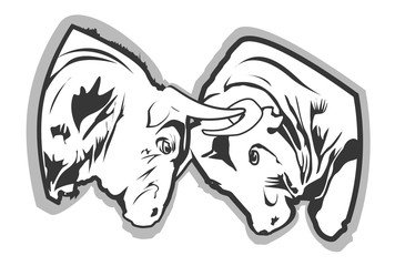 Two bulls,sign,logo.Bullfight,tattoo ,isolated on white.Flat design,black line,adaptable for web sites and mobile applications.Vector image.