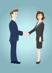 A man and a woman shake hands .Vector image.