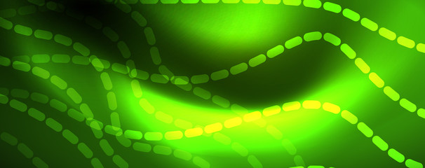 Obraz premium Shiny neon vector wave line abstract background, motion concept