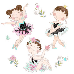 Set of cute girls ballerinas. Vector illudtration.