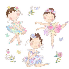 Set of cute girls ballerinas. Vector illudtration.