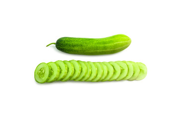 Sliced cucumber isolated on white background.