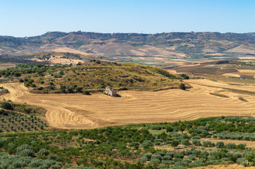 Beautiful Sicilian Landscape after the Harvest, Barrafranca, Enna, Sicily, Italy, Europe