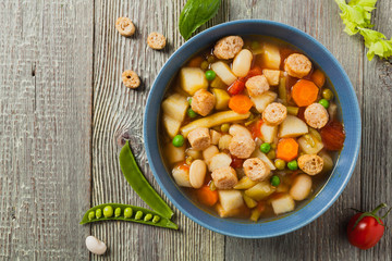 Minestrone soup with crostini.