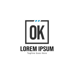 Initial OK logo template with modern frame. Minimalist OK letter logo vector illustration