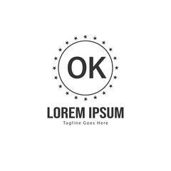 Initial OK logo template with modern frame. Minimalist OK letter logo vector illustration