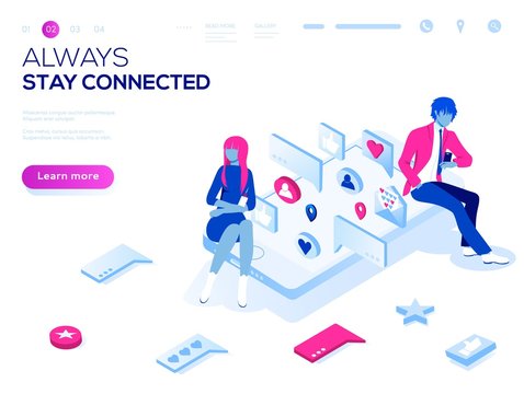 Vector 3d isometric landing page concept
