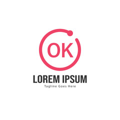Initial OK logo template with modern frame. Minimalist OK letter logo vector illustration