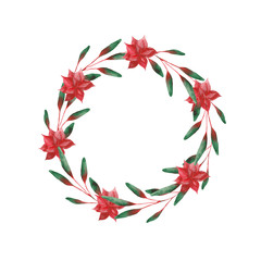 Fototapeta na wymiar Watercolor set with Christmas leaves, flowers, wreaths and frames.