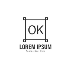 Initial OK logo template with modern frame. Minimalist OK letter logo vector illustration