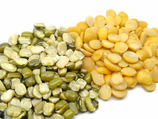 A picture of mixed lentils on a white background
