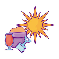 bucket tool with juice glass and sun