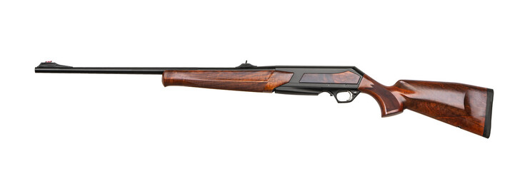 Modern semi-automatic hunting rifle with a wooden butt isolate on a white background