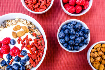 Healthy Breakfast Bowl of Muesli With Fresh Fruit and Nuts