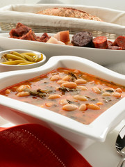 Fabada asturiana , Asturian bean stew - fabada asturiana - traditional northern spanish dish