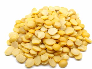 A picture of split pigeon peas on a white background