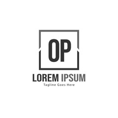 Initial OP logo template with modern frame. Minimalist OP letter logo vector illustration