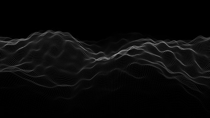 Wave of particles. Abstract background with a dynamic wave. Big data visualization. Vector illustration.