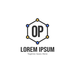 Initial OP logo template with modern frame. Minimalist OP letter logo vector illustration