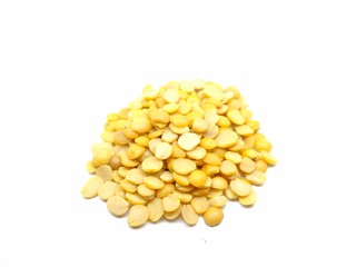 A picture of split pigeon peas on white background
