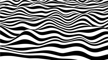 Movement lines illusion. Abstract wave whith black and white curve lines. Vector optical illusion.