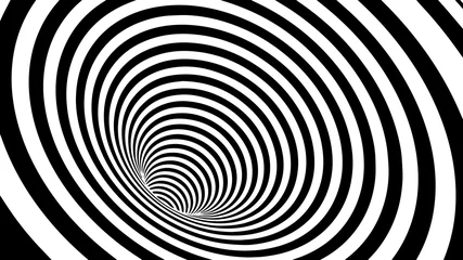 Tunnel oder Wurmloch. Bewegungslinien-Illusion. Abstrakte Welle mit schwarzen und weißen Kurvenlinien. Vektor optische Täuschung. © Oleksii