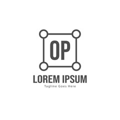 Initial OP logo template with modern frame. Minimalist OP letter logo vector illustration
