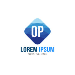 Initial OP logo template with modern frame. Minimalist OP letter logo vector illustration
