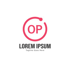 Initial OP logo template with modern frame. Minimalist OP letter logo vector illustration