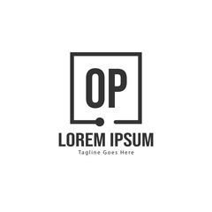 Initial OP logo template with modern frame. Minimalist OP letter logo vector illustration
