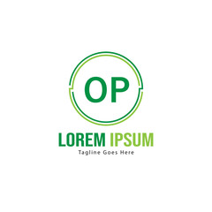 Initial OP logo template with modern frame. Minimalist OP letter logo vector illustration