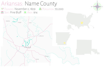 Fototapeta na wymiar Large and detailed map of Name county in Arkansas, USA