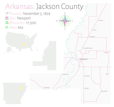 Large and detailed map of Jackson county in Arkansas, USA