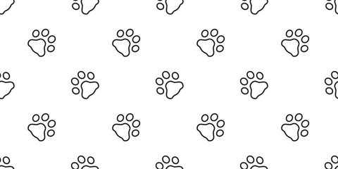 Dog Paw seamless pattern footprint vector pet cat scarf isolated cartoon repeat wallpaper tile background line design