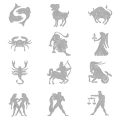 Set of zodiac signs, zodiac symbols, linear drawing, zodiac signs in black lines on a white background, vector illustration, eps 10
