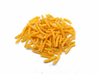 A picture of aloo bhujia isolated on a white background